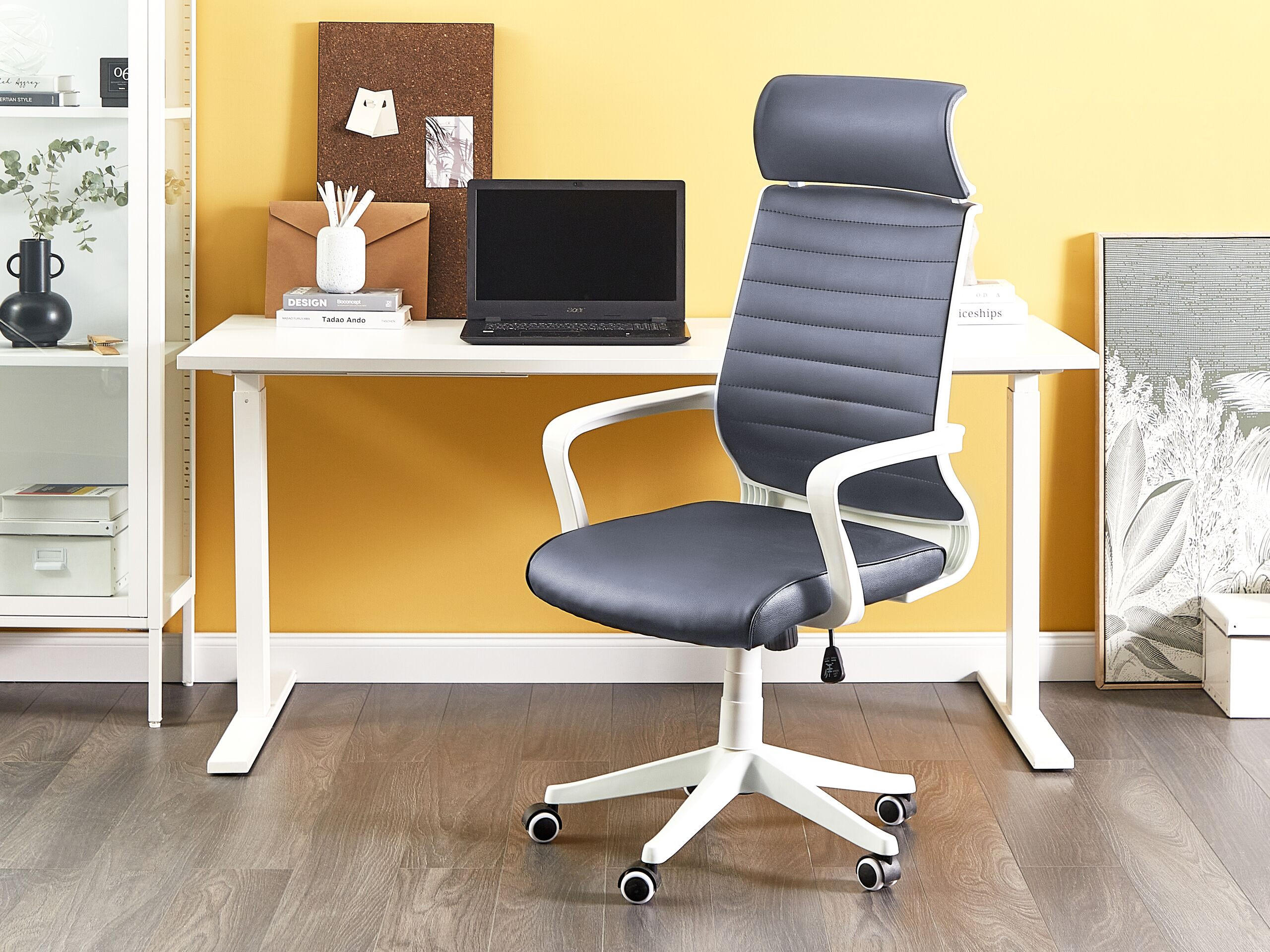 BÜROSTUHL Kunstleder Grau Leader - Grau, Kunststoff/Textil (63/114/63cm) - Beliani