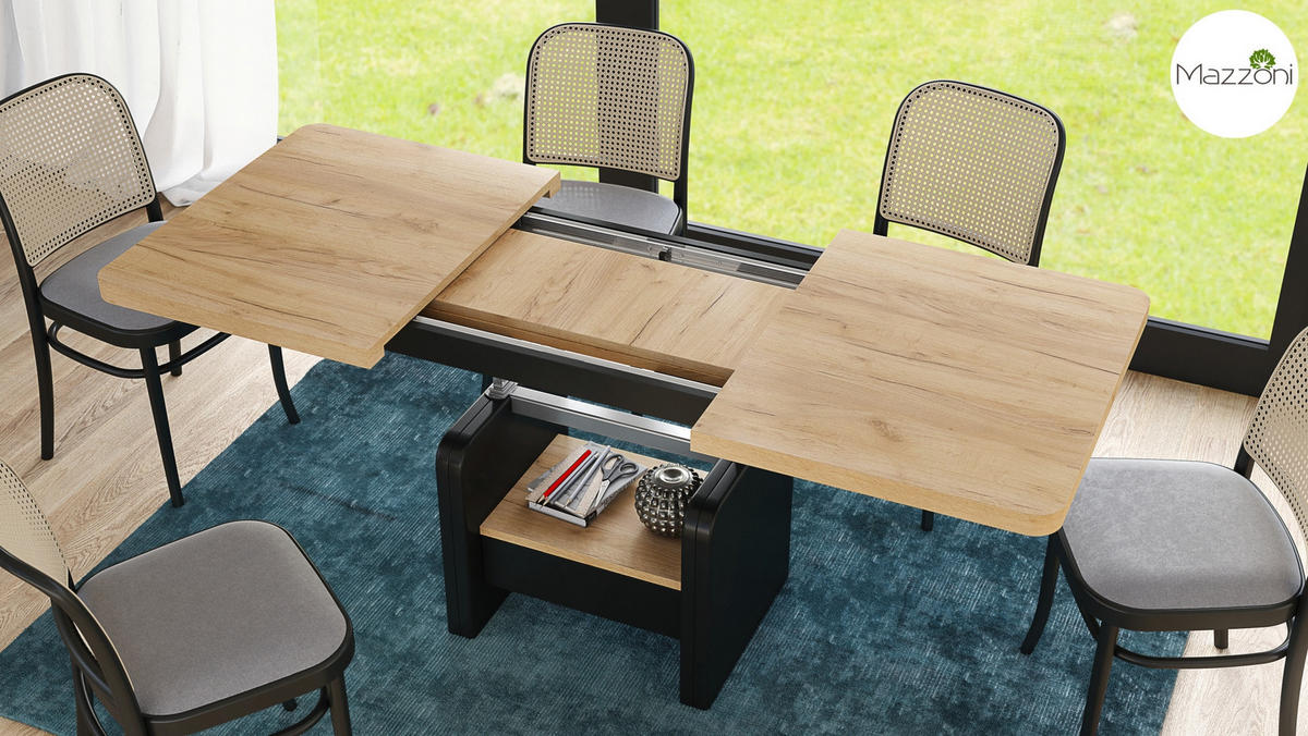 COUCHTISCH rechteckig Eiche Gold - Schwarz höhenverstellbar ausziehbar - Eichefarben/Schwarz, Holzwerkstoff (75/180/75cm) - designimpex