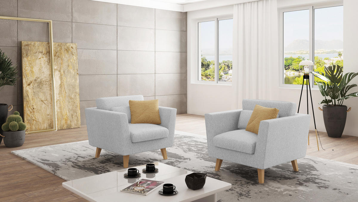 SESSEL Mario Silber Microfaser - Silberfarben/Naturfarben, Holz/Textil (96/90/89cm) - S-Style Möbel