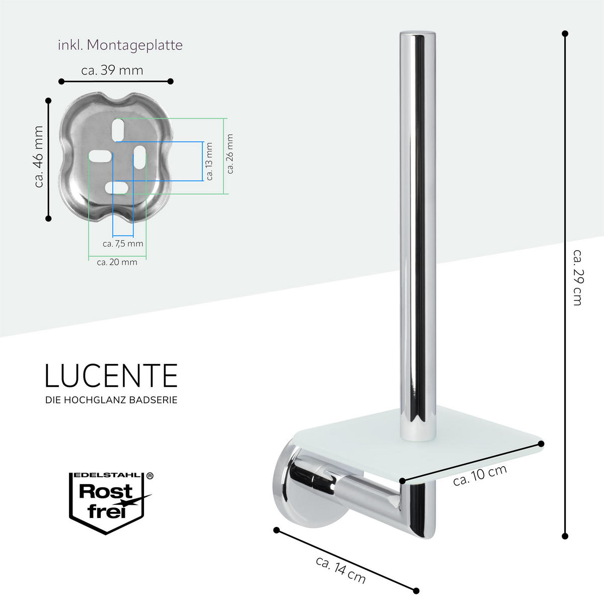 ERSATZ-TOILETTENPAPIERHALTER Lucente, Edelstahl - Chromfarben, Metall (10/29/14cm) - bremermann
