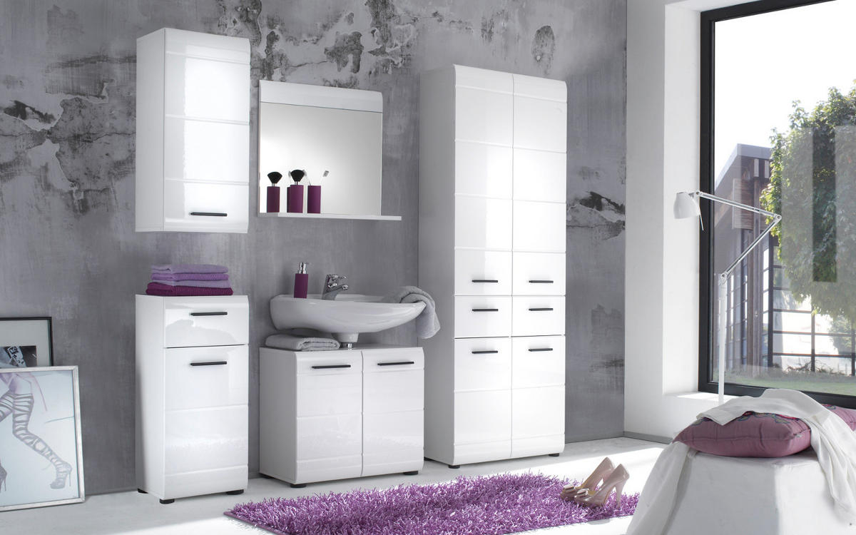 HOCHSCHRANK weiß Hochglanz 60 cm, Badschrank mit viel Stauraum - Weiß Hochglanz/Schwarz, Holzwerkstoff/Kunststoff (60/182/31cm) - Top.Furn