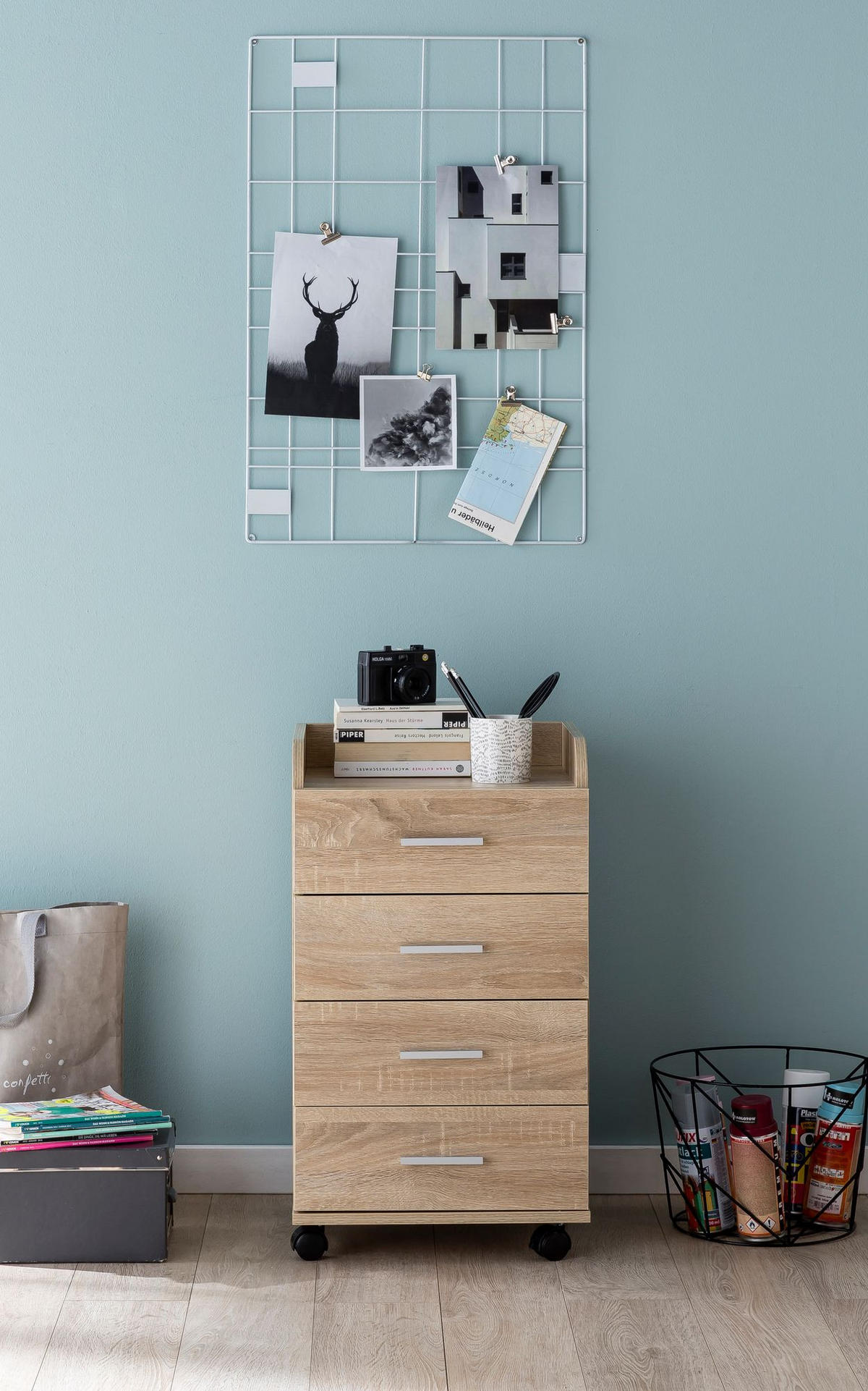 ROLLCONTAINER 4 Schubladen Ablage Melaminbeschichtet ISONZO, Beige 40x33x71 cm - Beige/Schwarz, Holz/Kunststoff (40/71/33cm) - KADIMA DESIGN