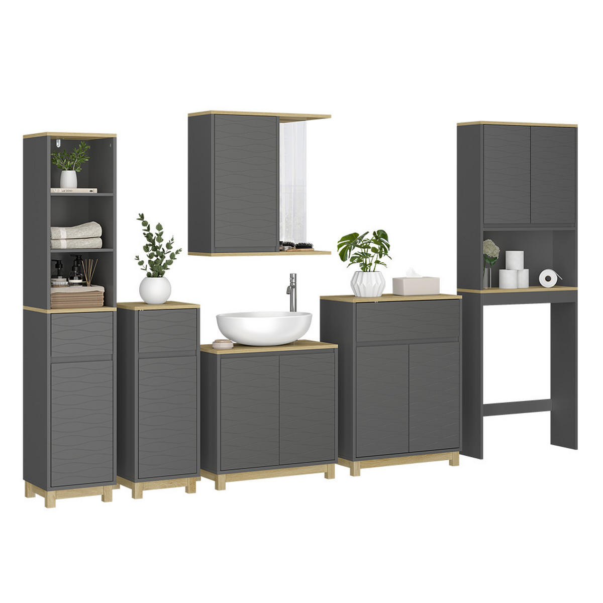 KOUPELNOVÝ NÁBYTEK Livia Antracit/dub - antracitová, kompozitní dřevo (60/60/30cm) - Vicco