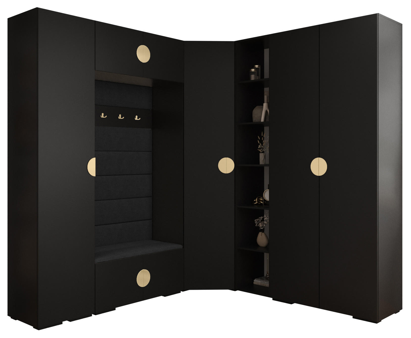 Abiks Möbel Garderoben-Set Schwarz, Gold 231.7x236.7x47 cm
