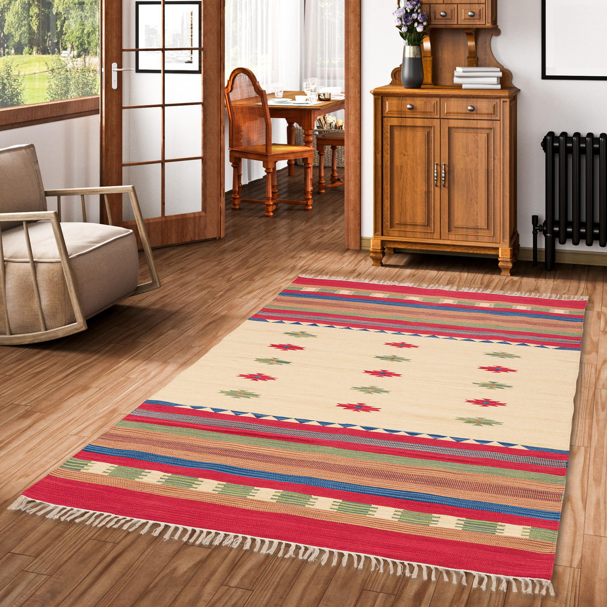 BAUMWOLLE NATUR KELIM TEPPICH LINA TREND - Rot, Textil (160/230cm) - Pergamon