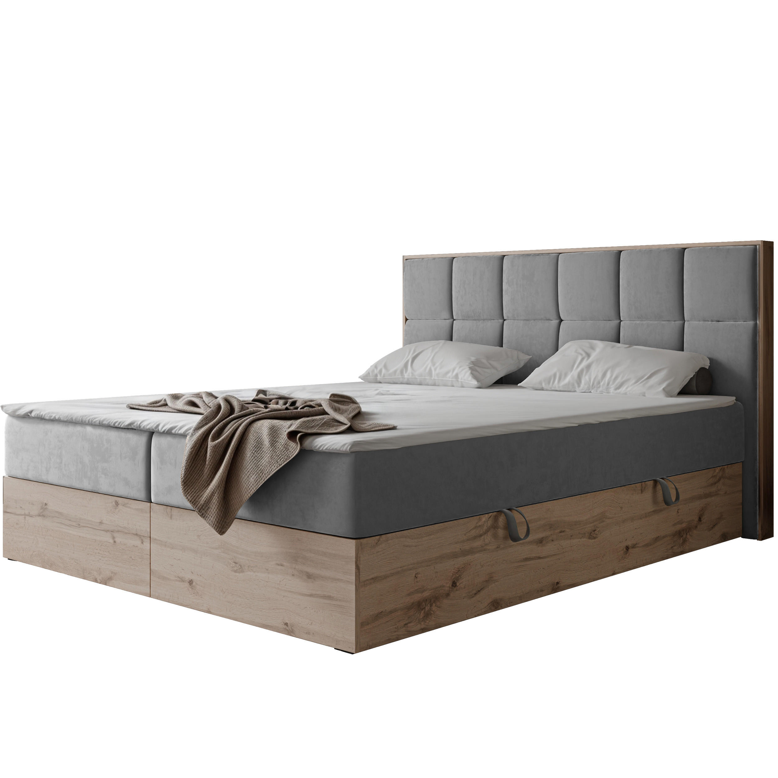 BOXBETT LAVIO II 200/200 cm, in Grau, mit Matratze und Topper - Grau, Holzwerkstoff/Textil (200/200cm) - Idohome