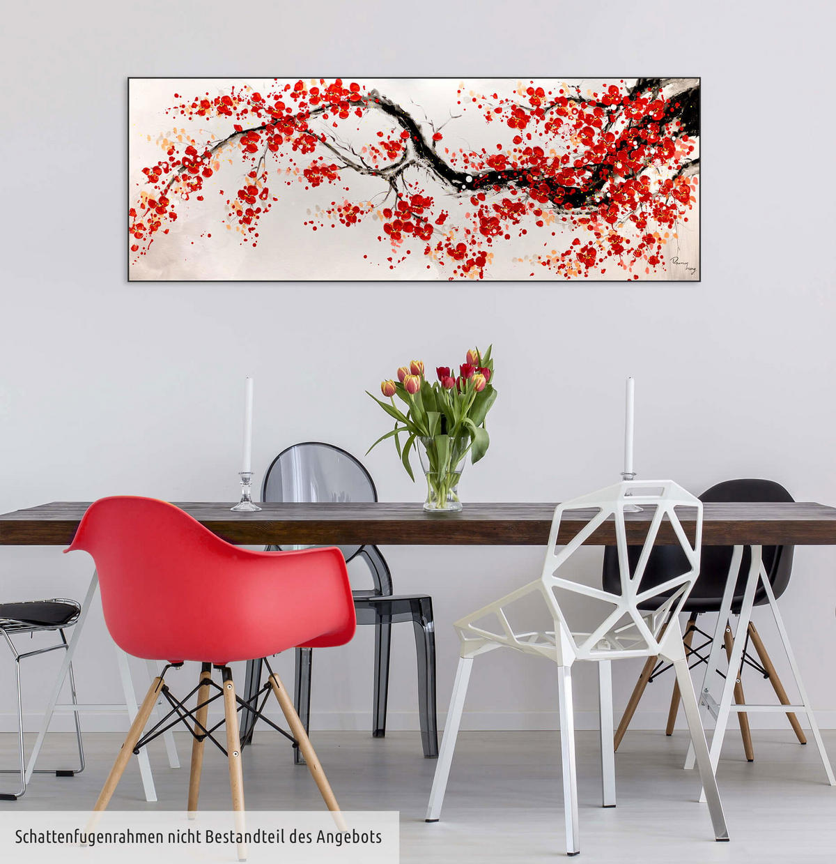 ÖLGEMÄLDE 150/50 cm - Rot/Weiß, Holz/Textil (1.9/50cm) - KUNSTLOFT