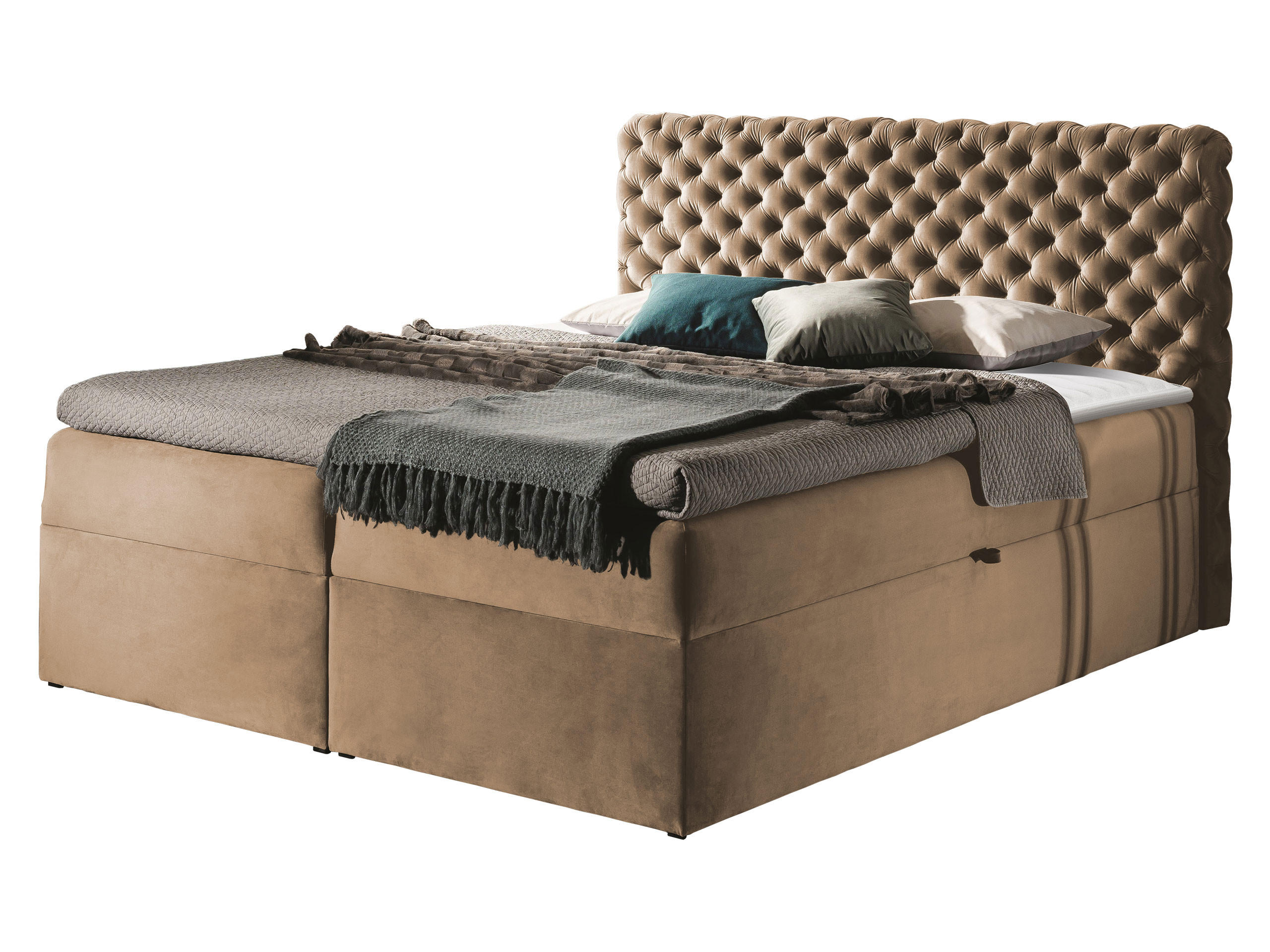 BOXBETT Chesterfield - Hellbraun, Holz (180/200cm) - MIRJAN24