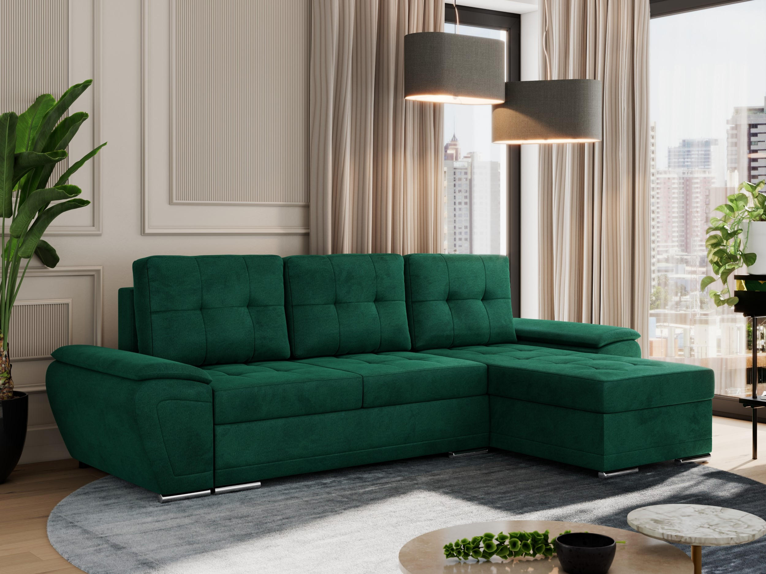 ECKSOFA UMBRIA L Dunkelgrün Velvet - Dunkelgrün/Grau, Textil (271/157cm) - MKS
