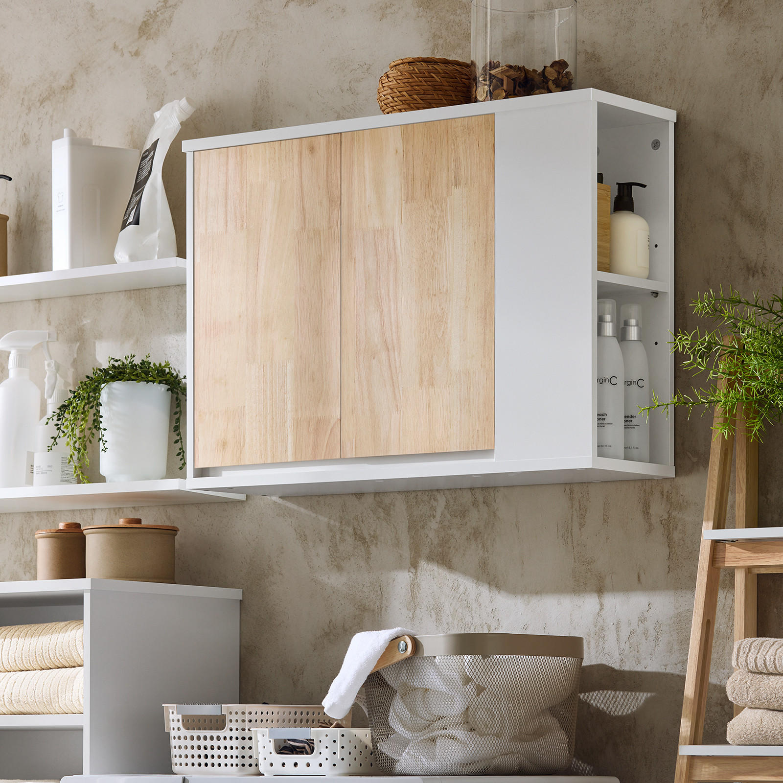 HÄNGESCHRANK Weiß-Natur - Weiß/Naturfarben, Holz/Holzwerkstoff (68/48/20cm) - SoBuy