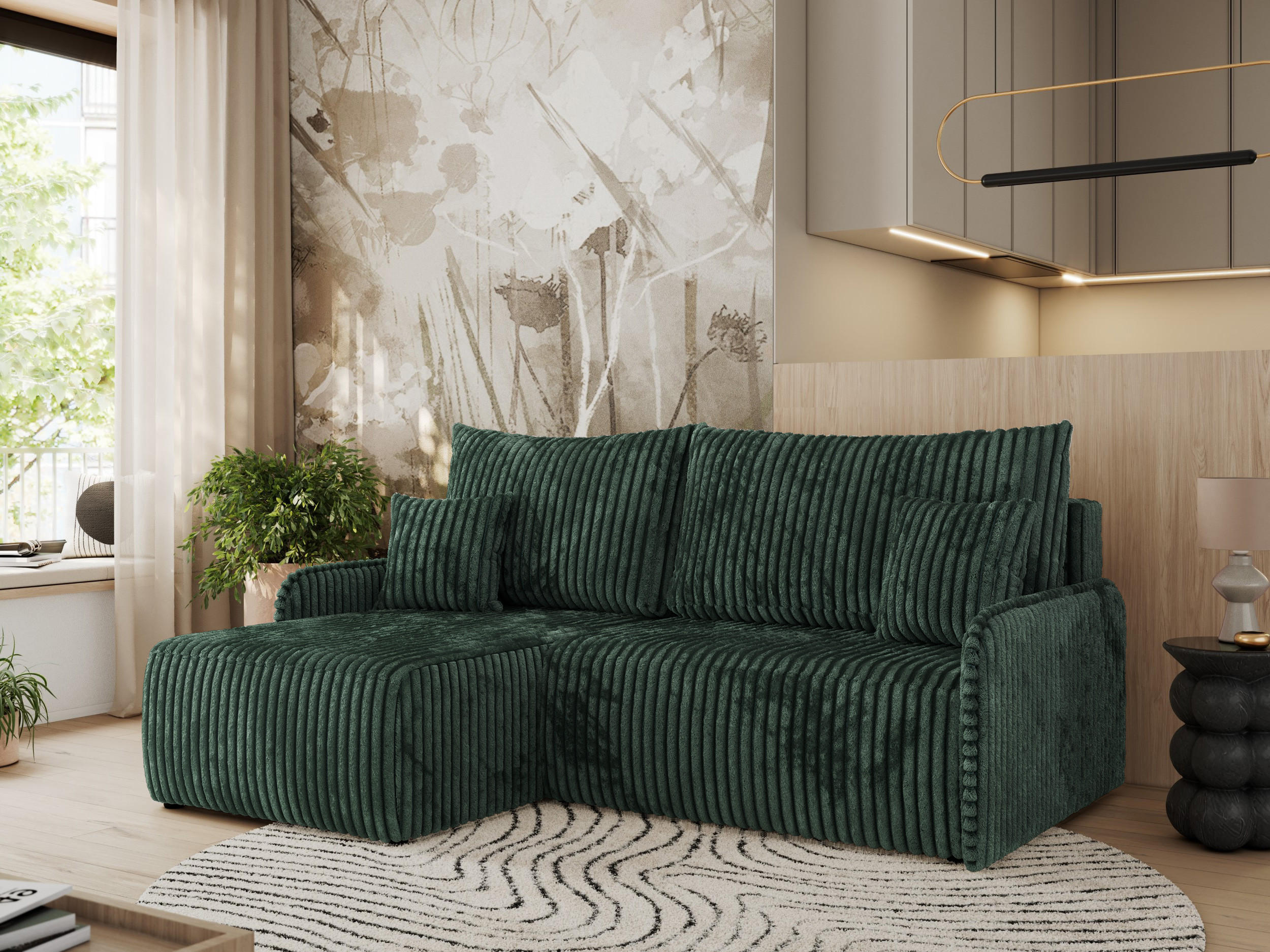 ECKSCHLAFSOFA ARPA L Grün Cord - links - Schwarz/Grün, Kunststoff/Textil (198/150cm) - MKS