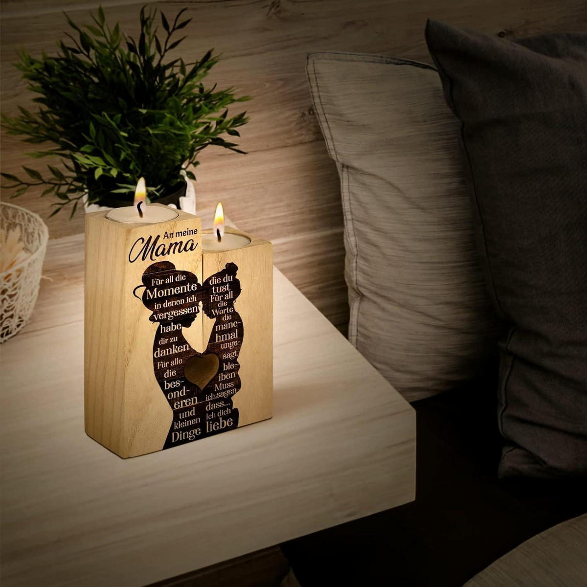 KERZENSTÄNDER Holz mit Gravur "An meine Mama" - Braun, Holz (4.5/12/9cm)