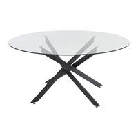 ESSTISCH rund für 6 Personen - Sicherheitsglas & schwarzes Metall - Transparent - COSIMA - Transparent, Glas (160/160/72.5cm) - Vente-Unique