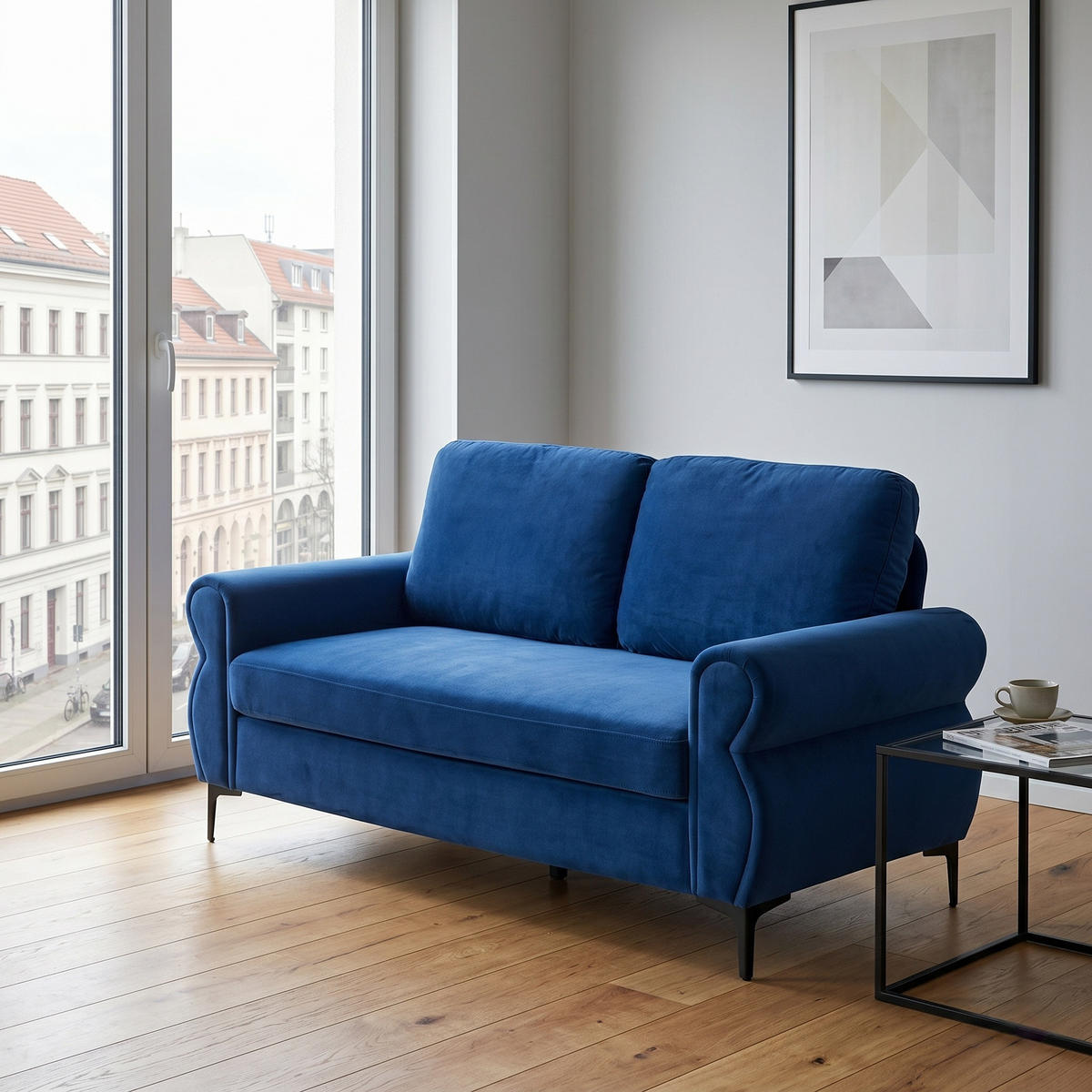 2-SITZER SOFA Polyester Blau mit Metallfüßen - Blau, Holzwerkstoff/Textil (173.5/92/81cm) - WISHDOR