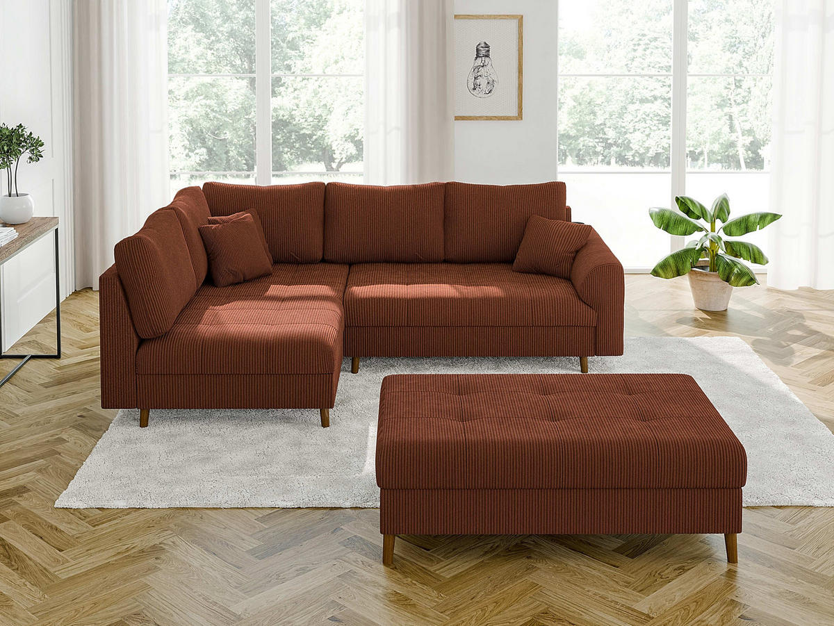 HOCKER Alma Terrakotta Cord - Terra cotta/Braun, Holz/Textil (118/40/73cm) - S-Style Möbel