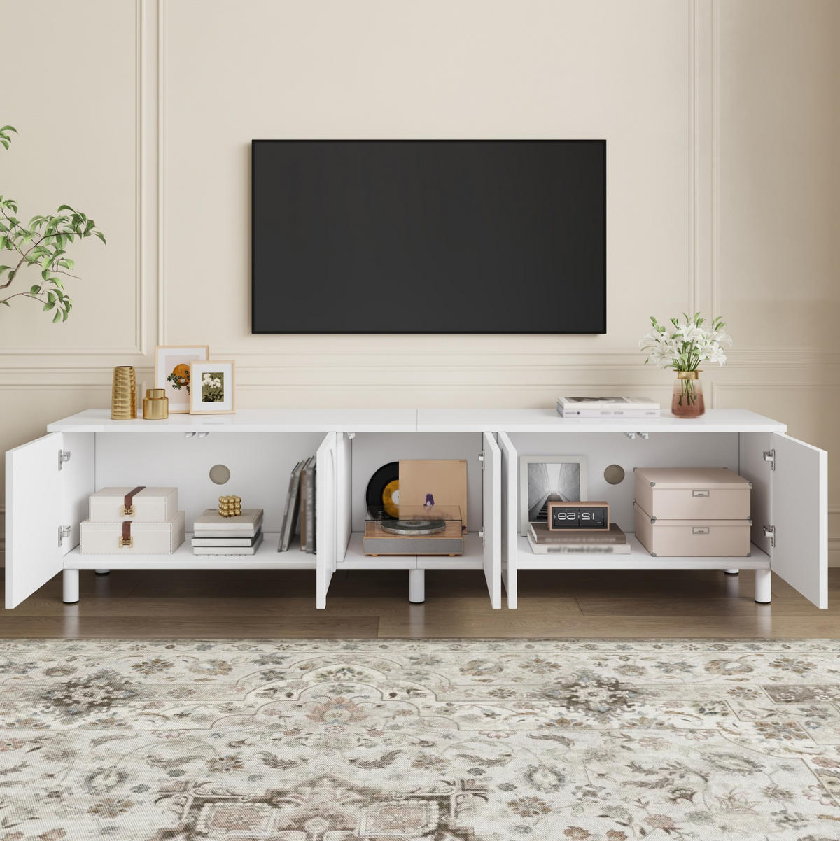 TV-ELEMENT mit 5 Türen 180 x 38 x 45 cm MDF Weiß - Weiß, Holzwerkstoff (38/45/180cm) - Beauniv