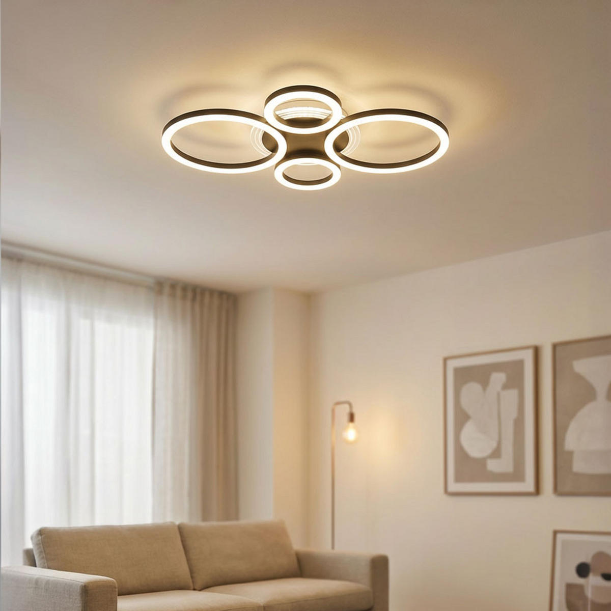 DECKENLEUCHTE LORETTA, LED, Metall, Schwarz, Ring 53 cm - Schwarz, Metall (53/35.5/6.1cm) - Globo Lighting