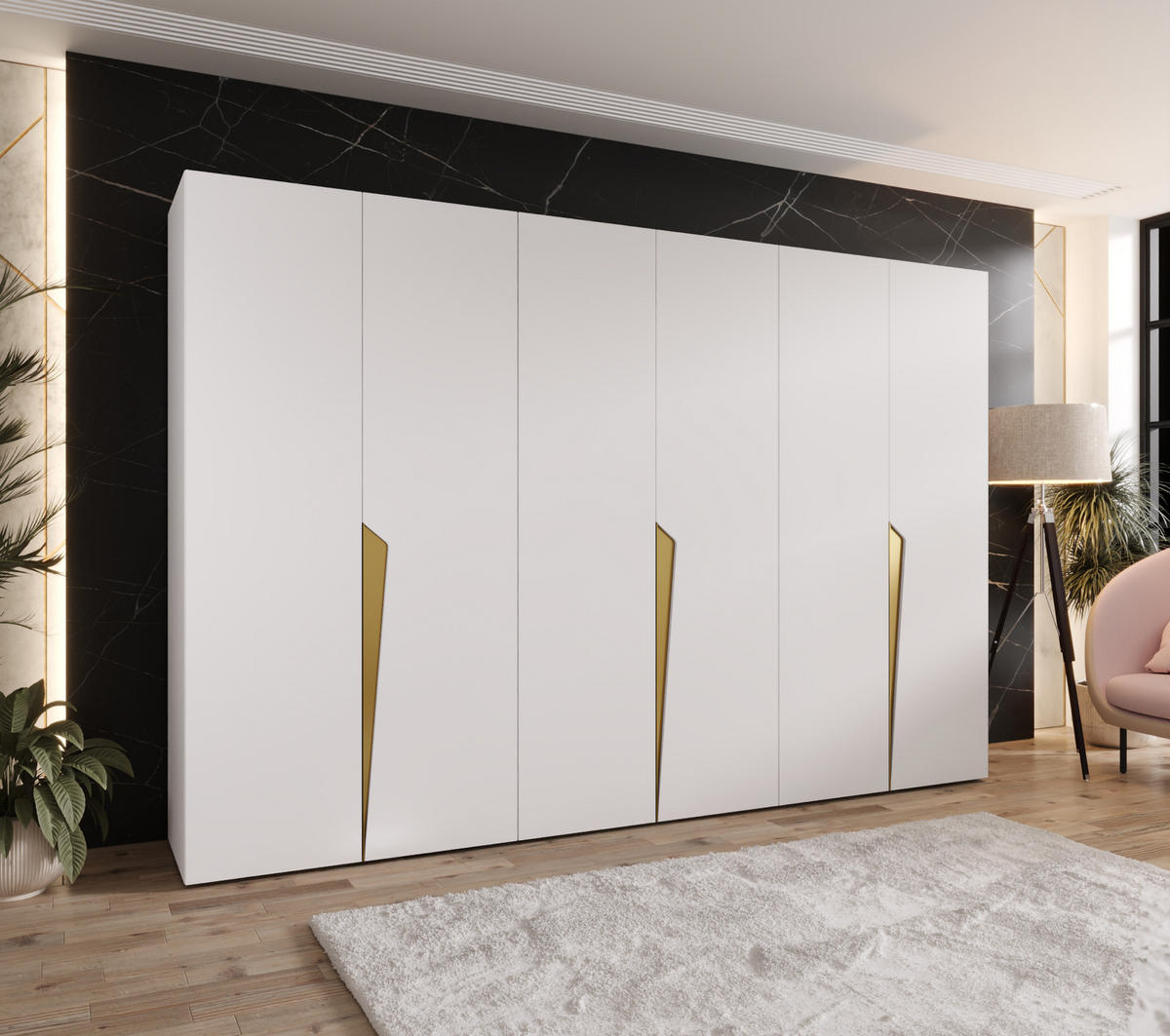 DREHTÜRENSCHRANK 202/300/52 6-türig - Goldfarben/Weiß, Holz/Metall (300/202/52cm) - Abiks Möbel