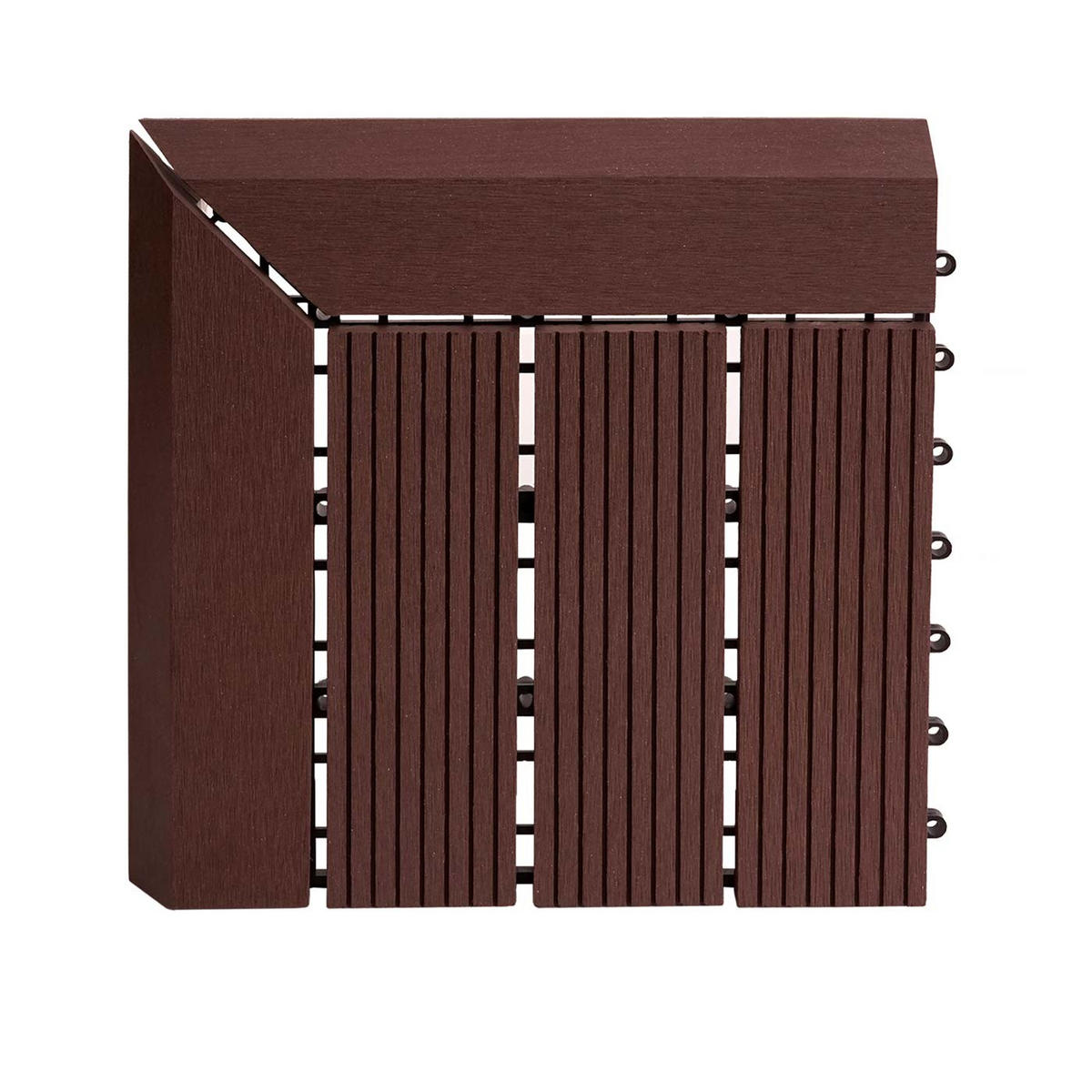 WPC ECK-BODENFLIESE + Abschluss 30x30cm links Coffee linear - Braun, Kunststoff (30/30/2cm) - BERLINLODGE