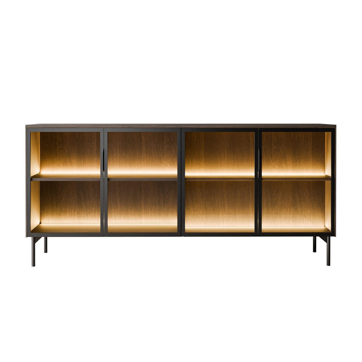SIDEBOARD LINEA LOFT mit Glasfronten und LED-Beleuchtung Eiche + Schwarz - Eichefarben, Holzwerkstoff (181/83/39cm) - Lookway