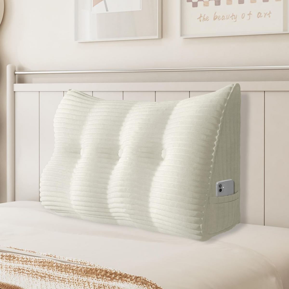 RÜCKENKISSEN für Bett Kord Weiß 100 cm - Weiß, Textil (50/100cm) - Vercart