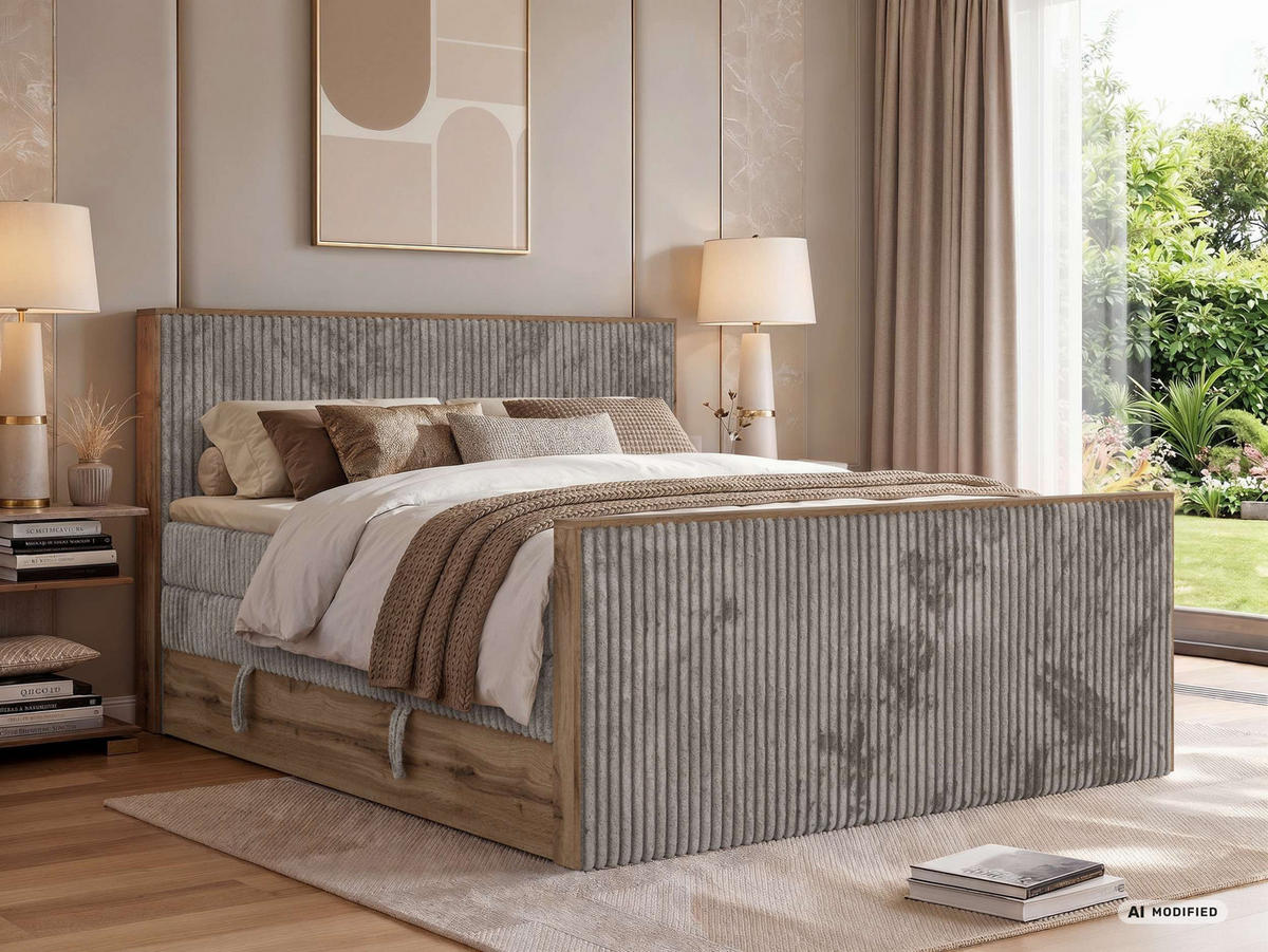 POSTEL BOXSPRING WOOD KING DUO 140/200 - Světle hnědá Manšestr - Topper T25 - H3 - černá/světle hnědá, textil/plast (140/200cm) - MKS