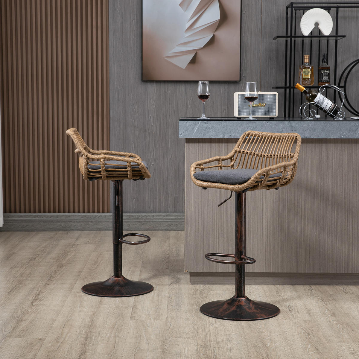 BARHOCKER 2er Set Höhenverstellbar, 360° drehbar, Fußstütze, Grau - Grau, Metall (49/109/48cm) - PARAFTA HOME