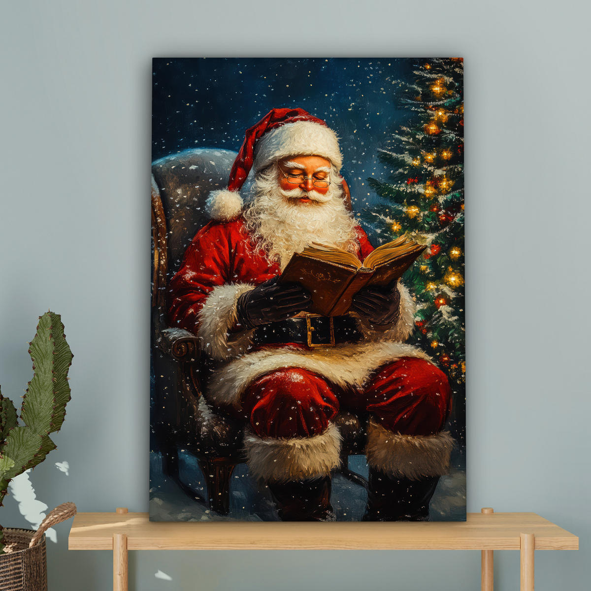 LEINWANDBILD Weihnachtsmann - Weihnachten - Winter - Weihnachtsbaum Wanddeko 40x60 cm - Bordeaux, Textil (40/60cm) - MuchoWow