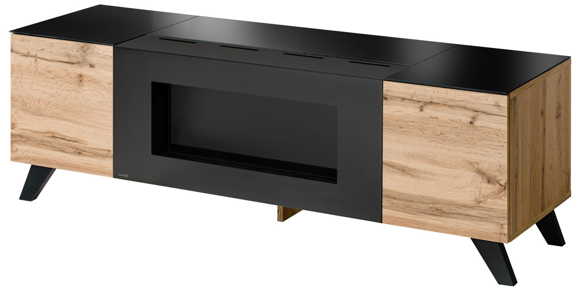 TV-LOWBOARD Wotan Eiche, schwarz 150 cm, TV unterteil mit Kamin - Eichefarben/Schwarz, Holz/Holzwerkstoff (150/47/46cm) - Inn.Furn