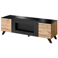 TV-LOWBOARD Wotan Eiche, schwarz 150 cm, TV unterteil mit Kamin - Eichefarben/Schwarz, Holz/Holzwerkstoff (150/47/46cm) - Inn.Furn