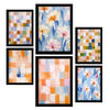 POSTER Set Mit 6 Orange & Blau Mosaik 1 In Zusammenfassungen A3 & A4 Schwarzer Rahmen - Schwarz, Papier (29/3cm) - Nacnic