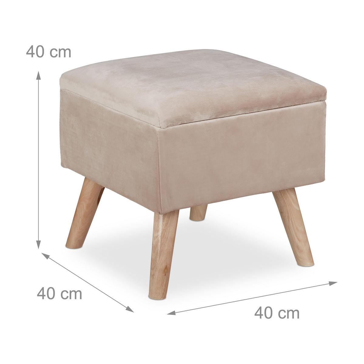 SAMTHOCKER - Creme, Holz/Holzwerkstoff (40/40/40cm) - Relaxdays