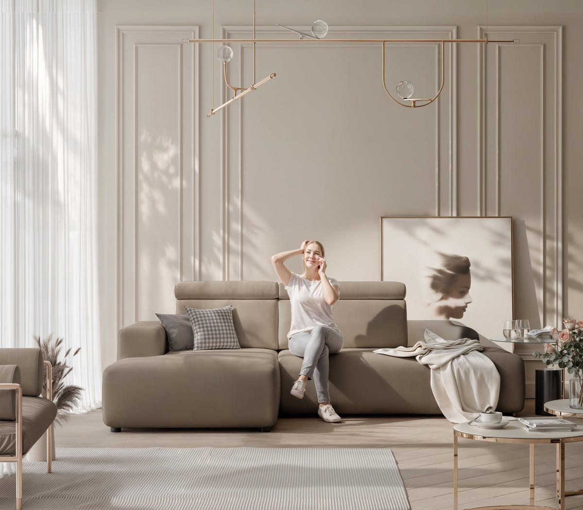 ECKSOFA RICO Links, Stoff Dunkelbeige - Beige, Textil (260/186cm) - Idohome