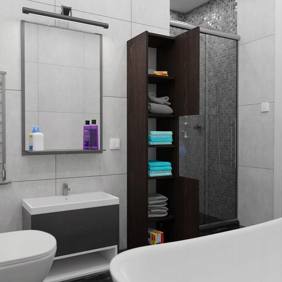 BADSCHRANK EX3 mit 2 Türen Wenge 30/30/170 cm - Wengefarben, Holzwerkstoff (30/170/30cm) - Matkam Möbel