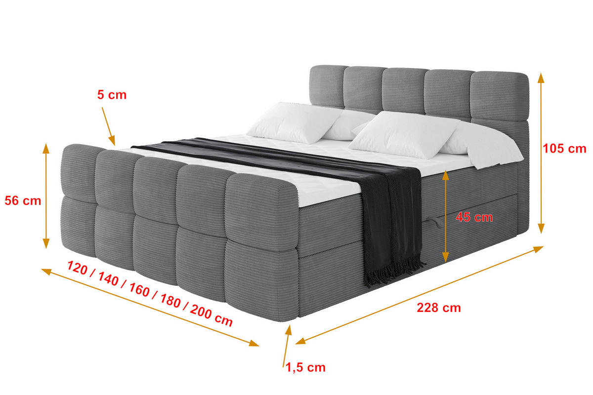 BOXBETT mit Matratze H3 - FAMA-Z - 120x200 cm Dunkelgrau Poso - Taupe, Holzwerkstoff (120/200cm) - ALTDECOR