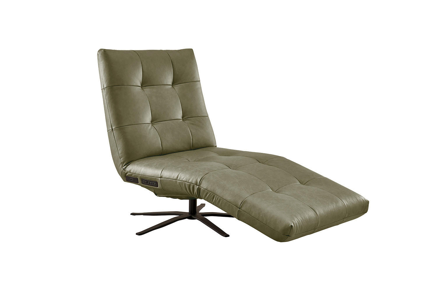 RELAXLIEGE LETICIA Grün Leder - Schwarz/Olivgrün, Leder/Metall (82/115/156cm) - KAWOLA