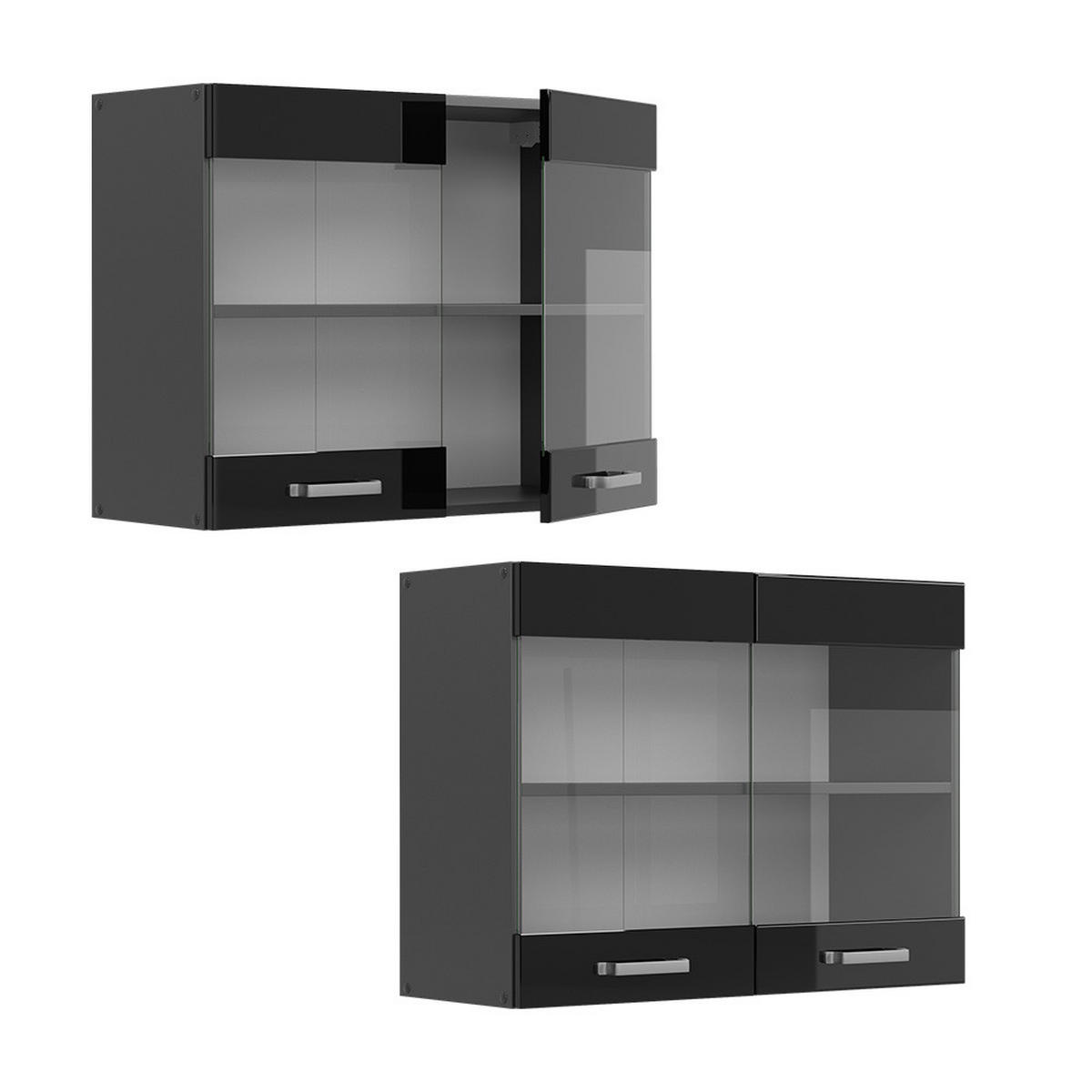 KÜCHENGLASSCHRANK R-Line Schwarz Hochglanz 80 cm - Schwarz Hochglanz/Anthrazit, Holzwerkstoff (80/60/31cm) - Vicco