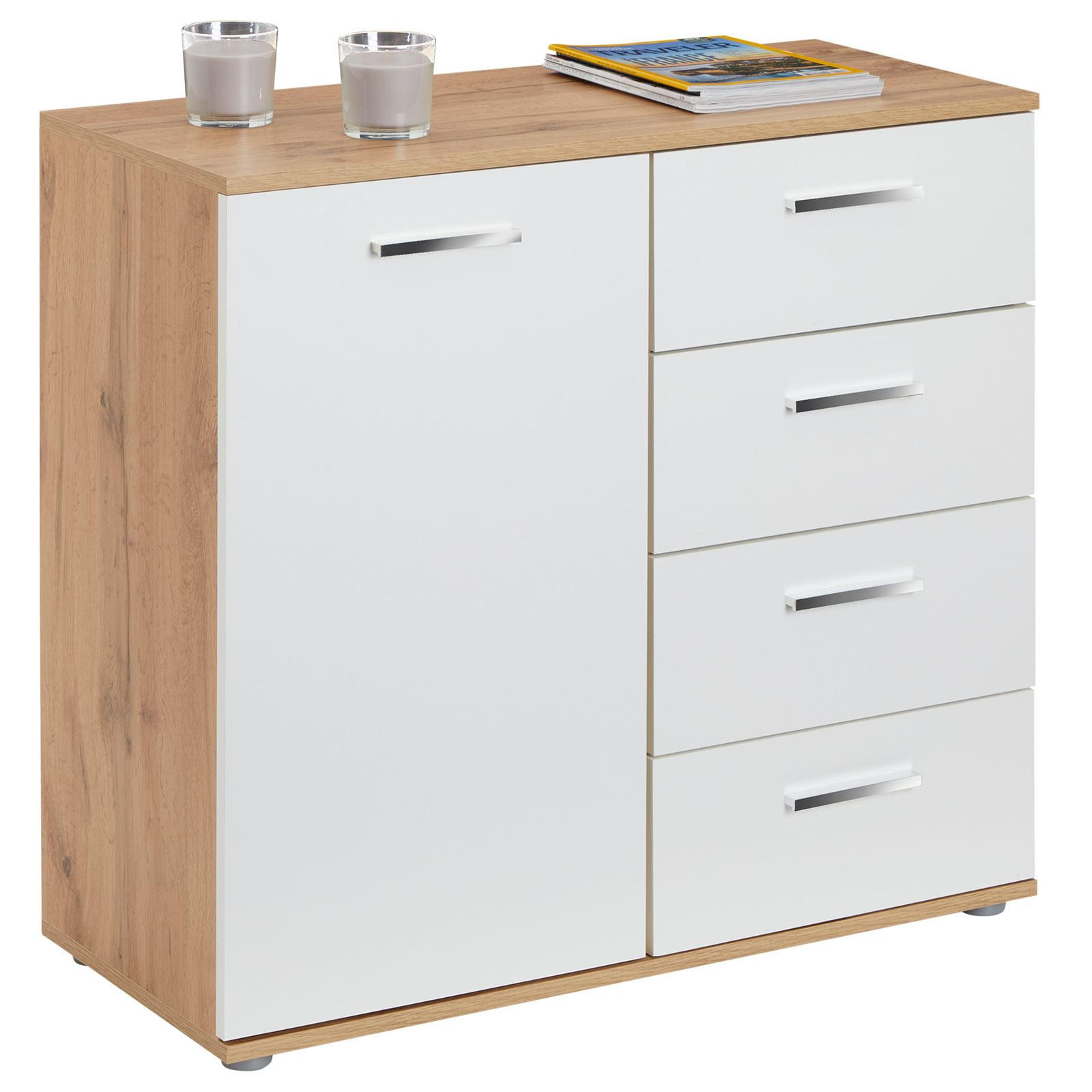 KOMMODE CHICAGO - Eiche Wotan/Weiß, Holzwerkstoff (91/82/40cm) - CARO-Möbel