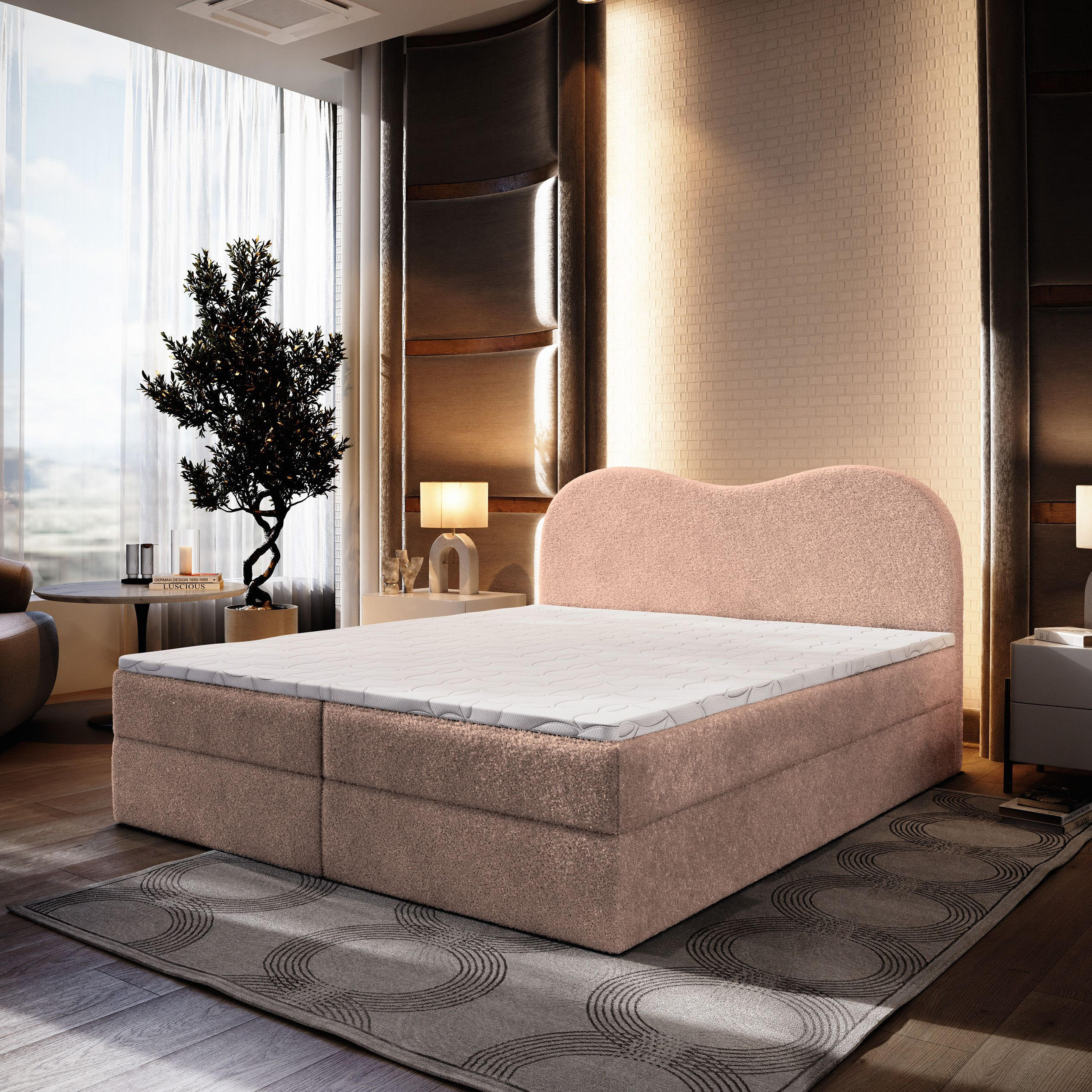 BOXBETT FLUVIA N 160x200 cm mit Matratze und Topper - Rosa - Rosa, Holz (160/200cm) - MASSENO