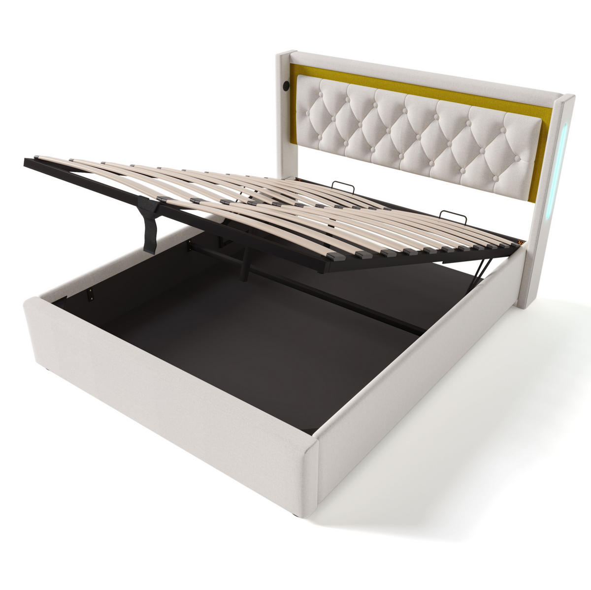 POLSTERBETT 140/200 cm Beige aus Baumwolle mit LED und Bettkasten - Beige, Textil (140/200cm) - OKMYHOME