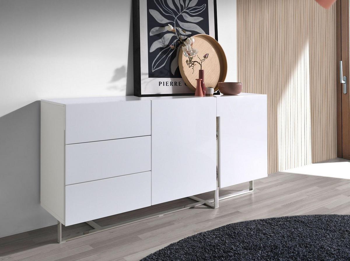 SIDEBOARD Sideboard aus weißem Holz und verchromtem Stahl 180/42/85 cm - Edelstahlfarben/Weiß, Holz/Metall (180/85/42cm) - ANGEL CERDA