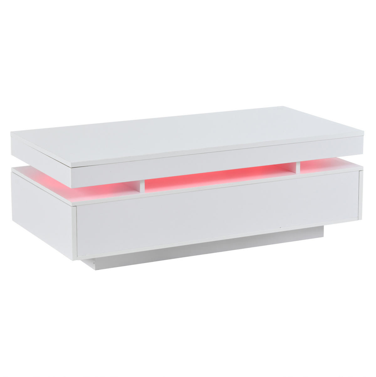 COUCHTISCH mit 2 Schubladen 100 x 50 x 35 cm Hochglanz Weiß mit LED - Weiß, Holzwerkstoff (100/50/35cm) - Meubliv