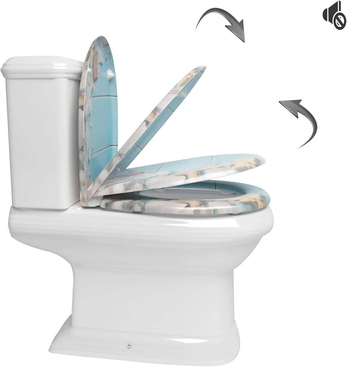 TOILETTENDECKEL mit Absenkautomatik, einfache Montage, Oval - Blau/Weiß, Kunststoff (37/2.51/47cm) - Woltu