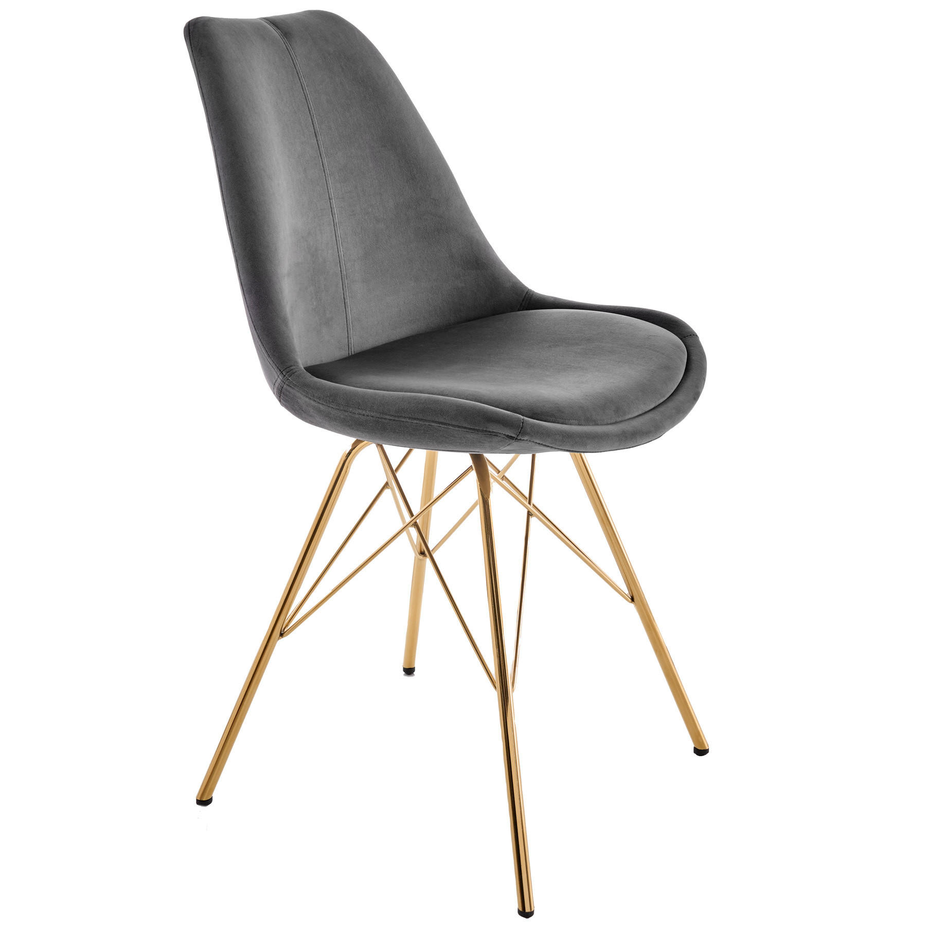 STUHL SCANDINAVIA MEISTERSTÜCK Samt Dunkelgrau 85 cm - Goldfarben/Grau, Textil/Metall (49/86/57cm) - riess-ambiente