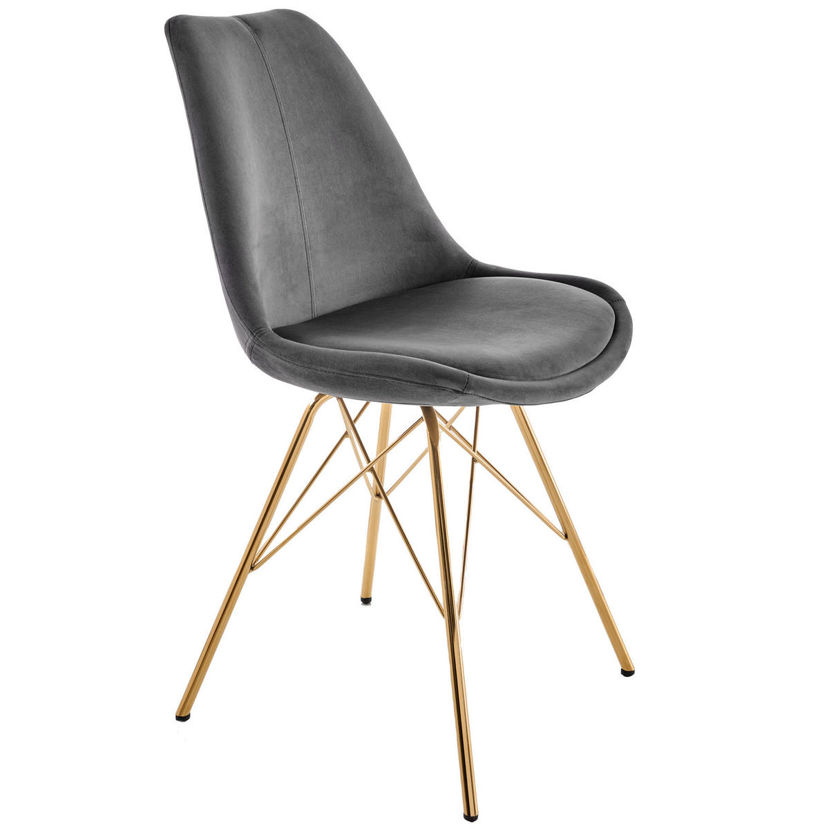 STUHL SCANDINAVIA MEISTERSTÜCK Samt Dunkelgrau 85 cm - Goldfarben/Grau, Textil/Metall (49/86/57cm) - riess-ambiente