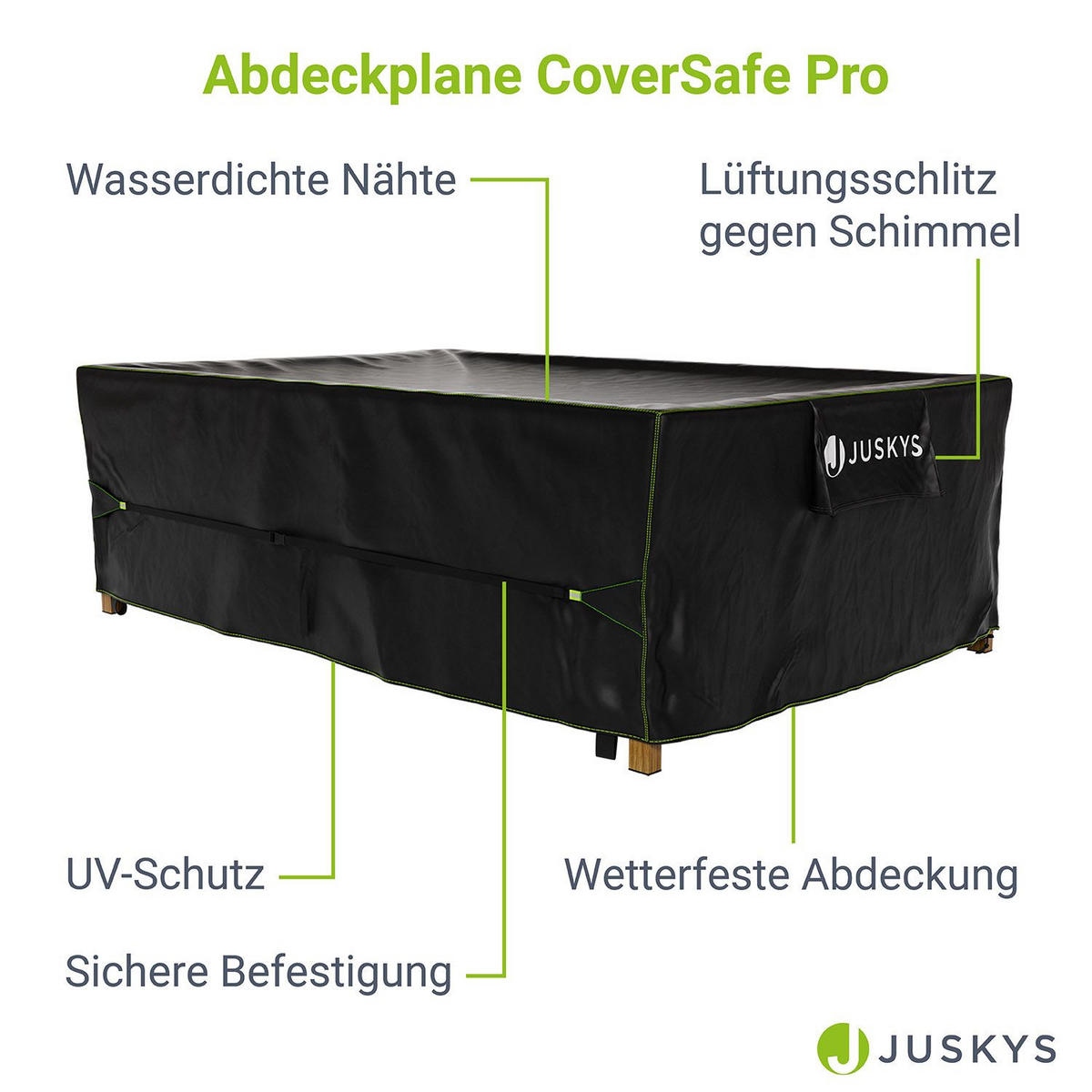 GARTENMÖBELABDECKUNG CoverSafe Pro schwarz - Schwarz, Kunststoff (200/90/300cm) - Juskys