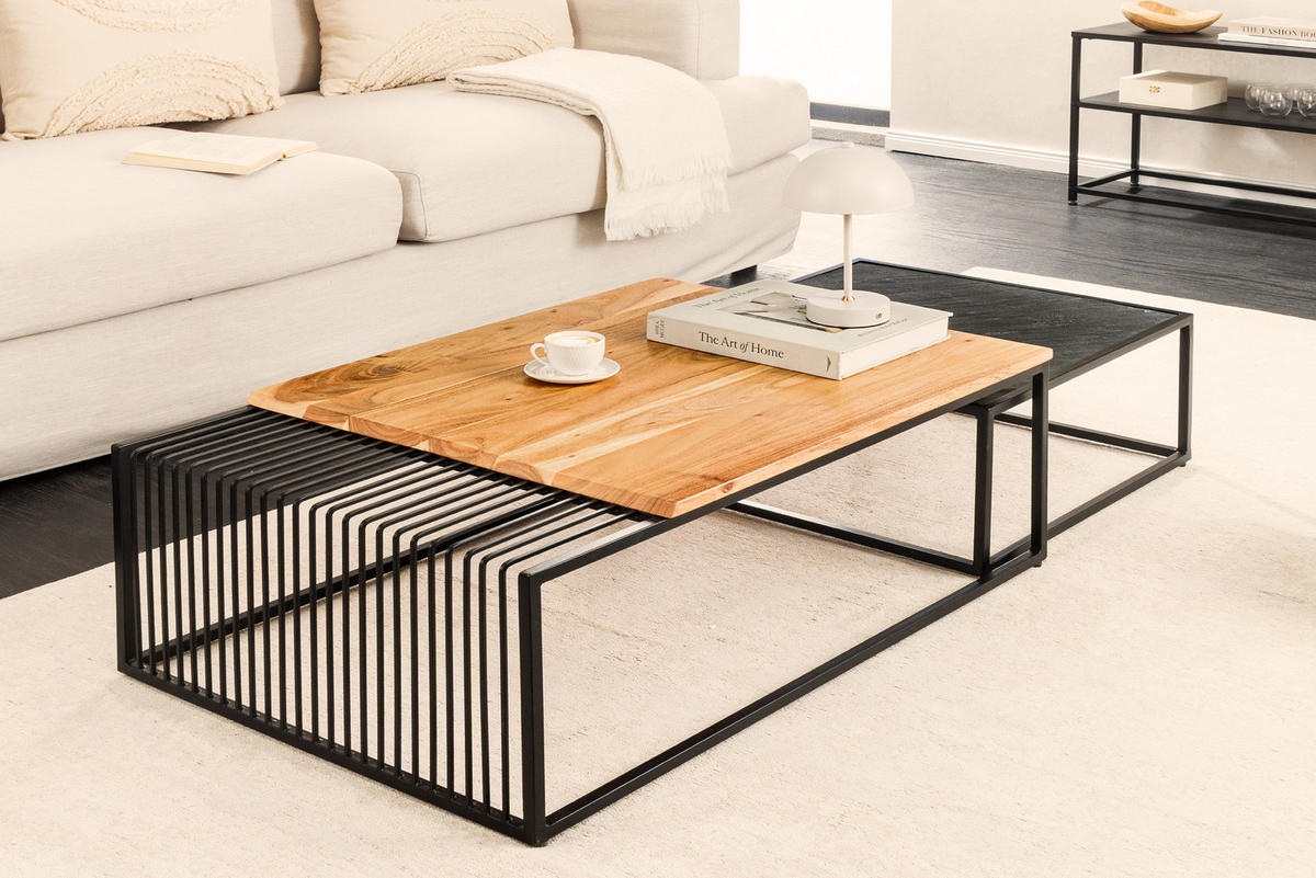 COUCHTISCH ARCHITECTURE Eisen rechteckig Natur|Schwarz 90cm - Schwarz/Braun, Holz/Metall (60/90/30cm) - riess-ambiente
