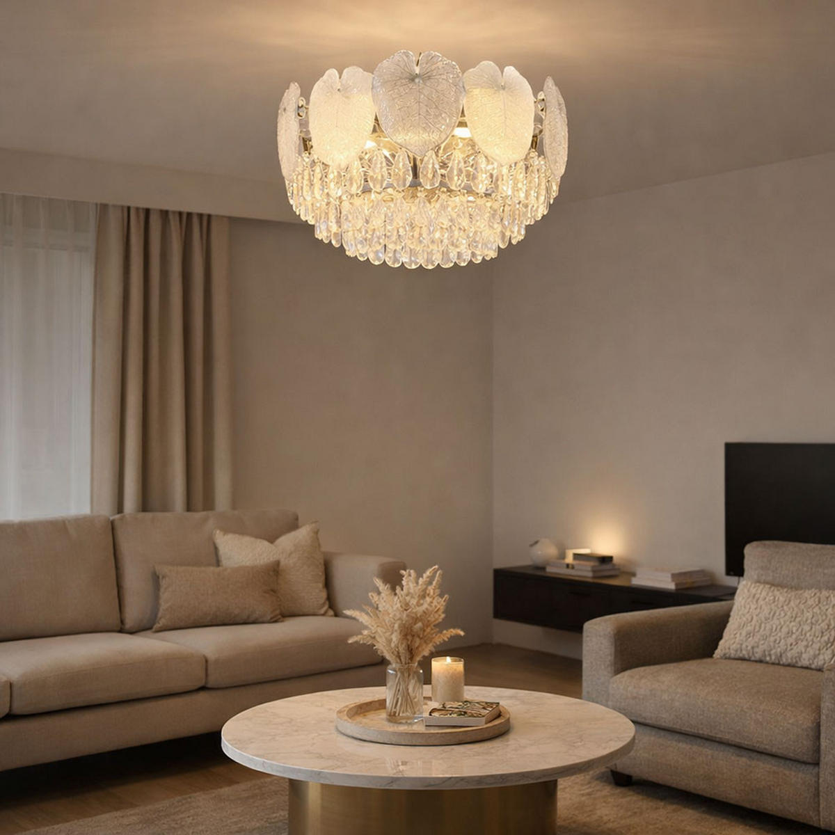 DECKENLEUCHTE BENJAMIN Chrom Kristall Silber 8-flammig - Silberfarben, Glas (50/50/27.9cm) - Globo Lighting