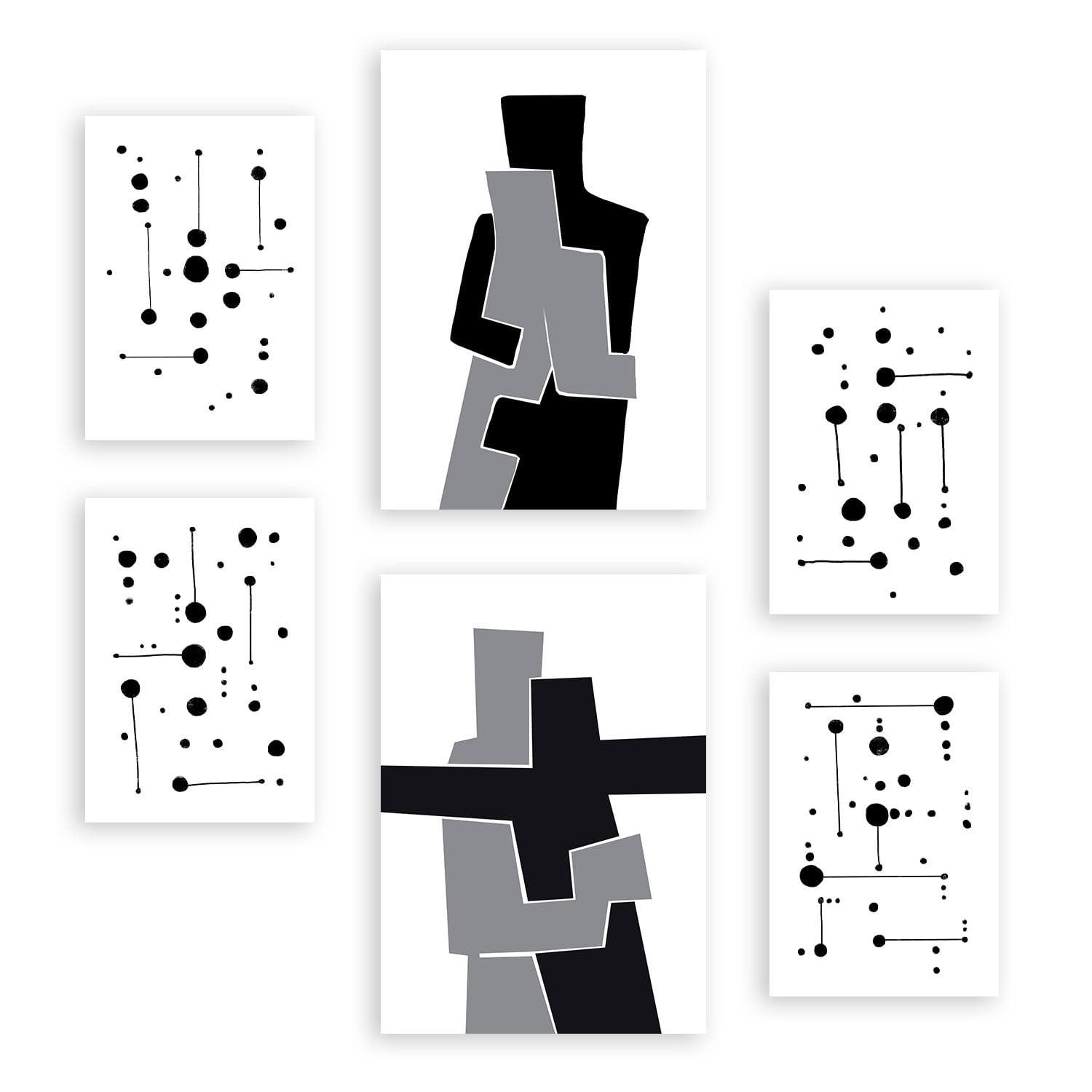 POSTER Set Mit 6 Balck Und Weiß In Liebhaber Abstrakt A3 & A4 Rahmenlos - Klar, Papier (29/3cm) - Nacnic