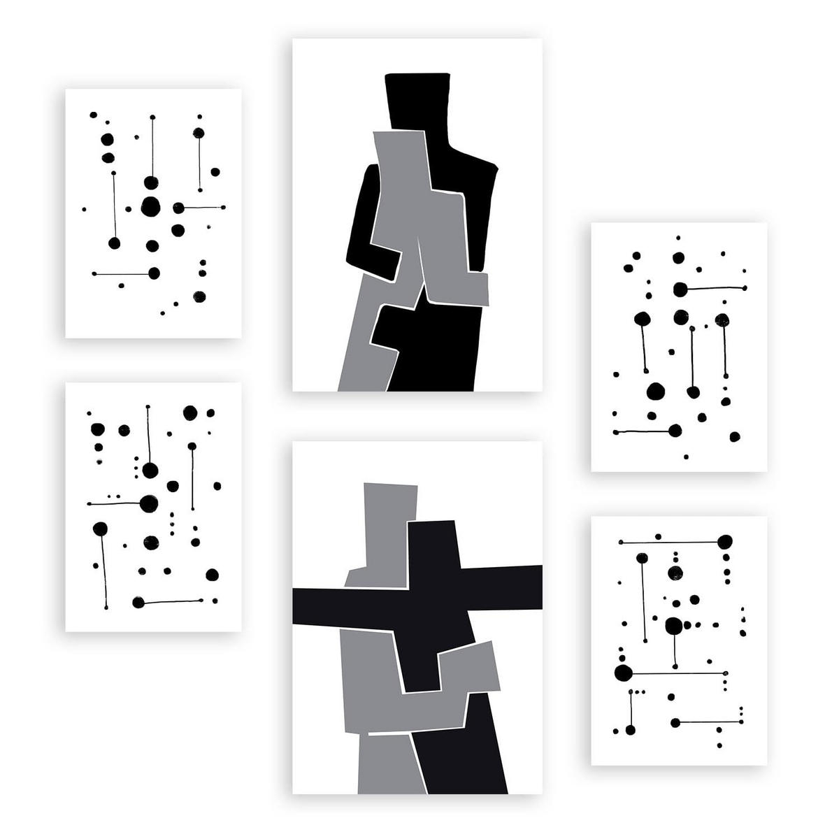 POSTER Set Mit 6 Balck Und Weiß In Liebhaber Abstrakt A3 & A4 Rahmenlos - Klar, Papier (29/3cm) - Nacnic